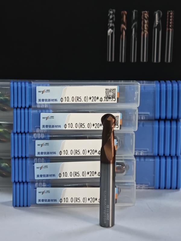 MPB2 Massivkarbidkugel Nasen Endmühle 2 Flöten R0.5-10, 10mm, Φ10.0(R5.0) x20x10Dx75mm