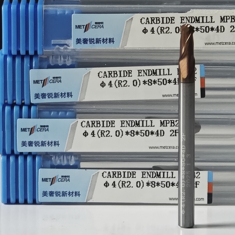 Massivkarbidkugel Nasen Endmühle 2 Flöten R0.5-10 4mm Φ4.0 R2.0 x8x4Dx50mm mit Härte HRC55-60