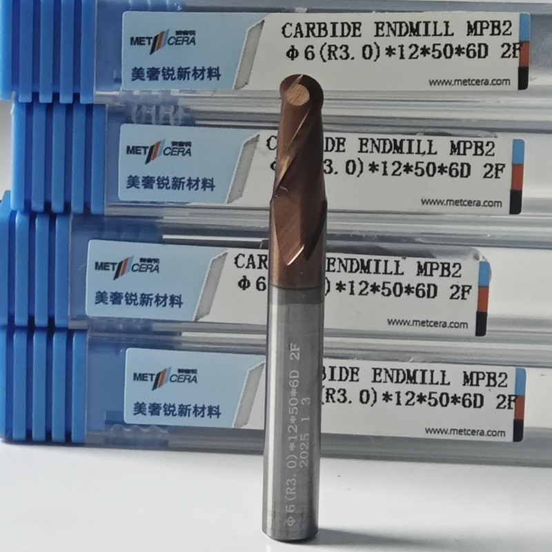 MPB2 Massivkarbid Kugel Nase End Mühle 2 Flöten HRC55-HRC60 R0.5-10 6mm Φ6.0 R3.0 X12x6Dx50mm AlCr Beschichtung für rechtzeitige Lieferung