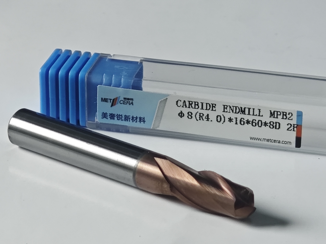MPB2 Festkarbidkugel Nasen Endmühle 2 Flöten HRC55-HRC60 R0.5-10,8mm, Φ8.0(R4.0) x16x8Dx60mm