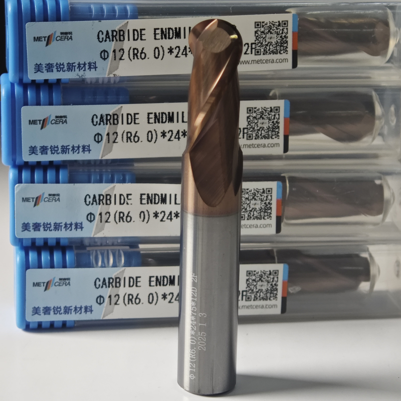 Massivkarbidkugel Nasen Endmühle 2 Flöten R0.5-10 12mm Φ12.0 R6.0 X24x12Dx75mm Härte HRC55-60 AlCr Beschichtung zur Veredelung