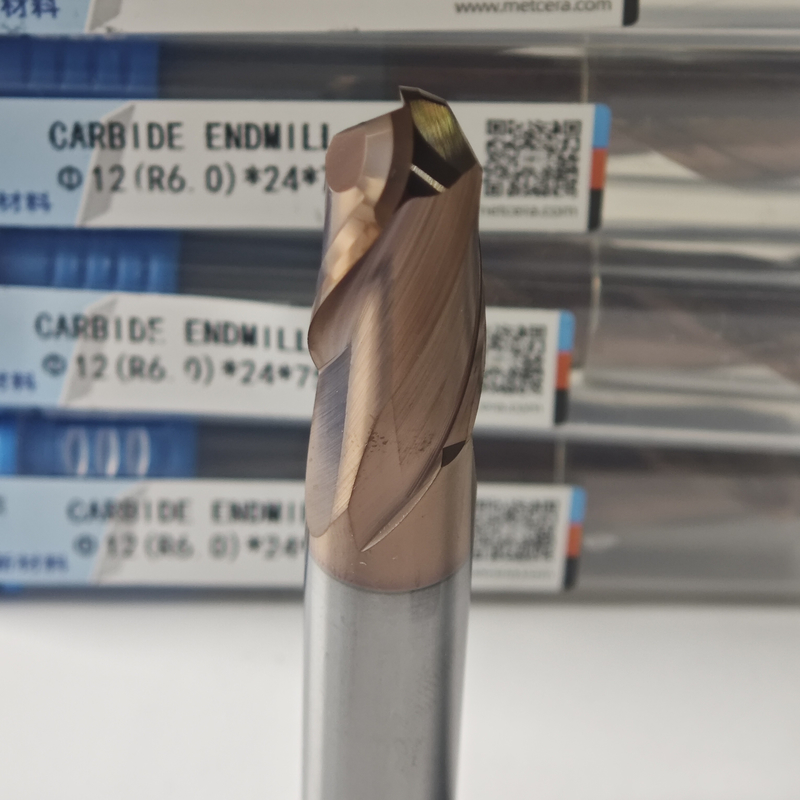 Massivkarbidkugel Nasen Endmühle 2 Flöten R0.5-10 12mm Φ12.0 R6.0 X24x12Dx75mm Härte HRC55-60 AlCr Beschichtung zur Veredelung