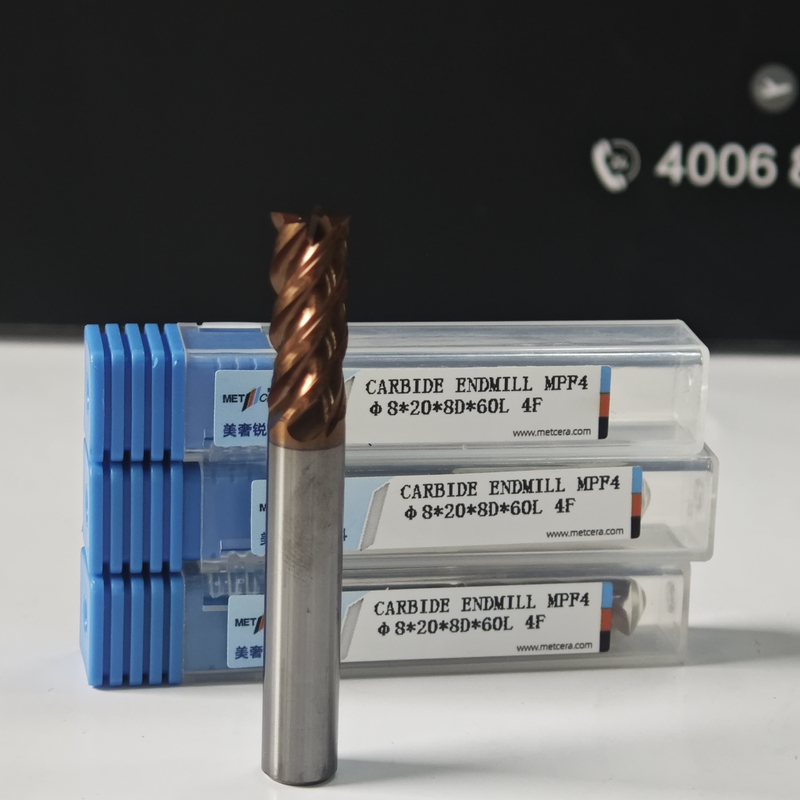 Massivkarbid Trocken-Nassbearbeitung 8mm Universal 4 Flöten Flachspitze Mühle Φ8x20x8Dx60mm zum Schneiden von Kohlenstoffstahl und kohlenstoffarmem Stahl